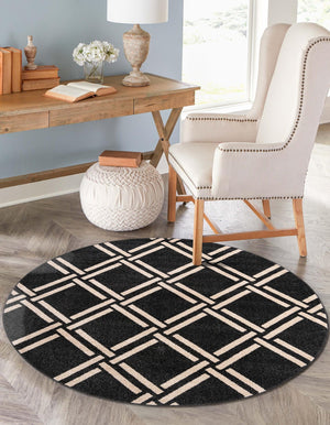 Black 3' 3 x 3' 3 Trellis Round Area Rug