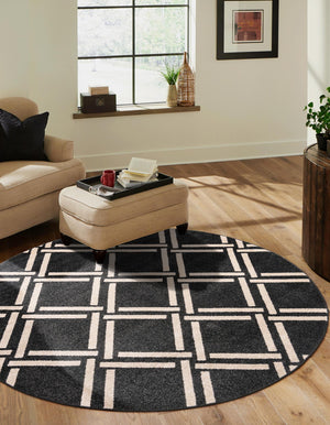 Black 8' x 8' Trellis Round Area Rug