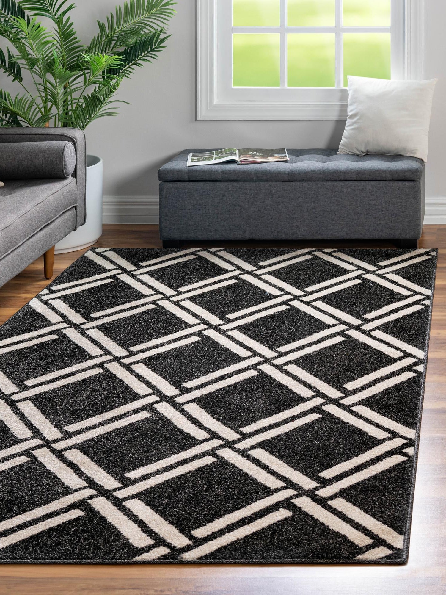 Black 9' x 12' Trellis Rectangle Area Rug