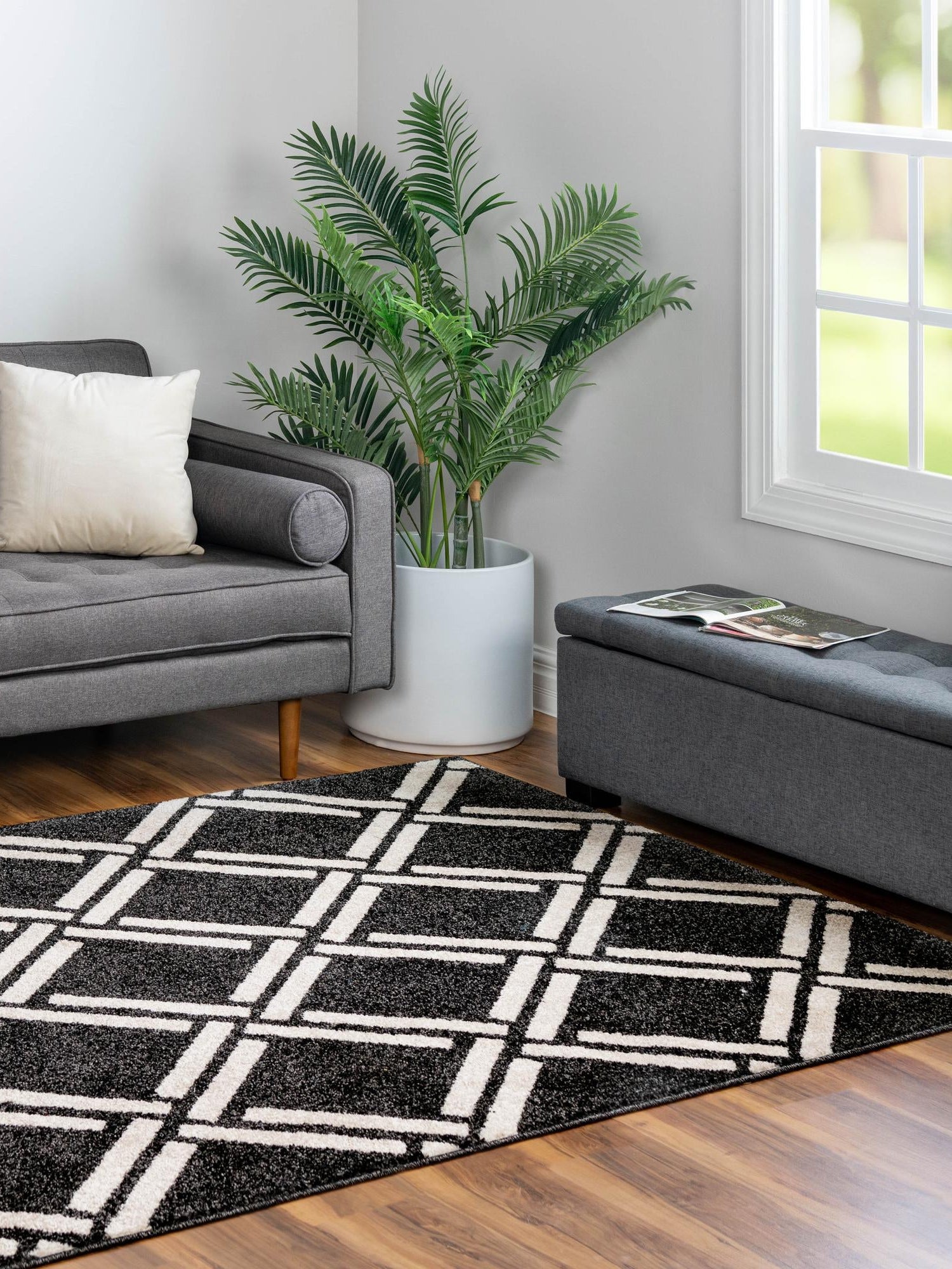 Black 9' x 12' Trellis Rectangle Area Rug