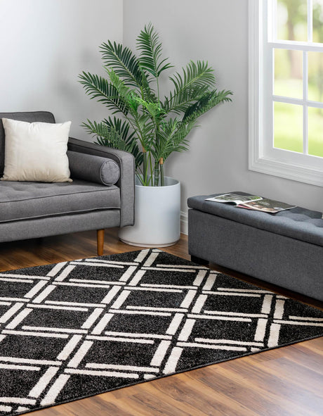 Black 9' x 12' Trellis Rectangle Area Rug