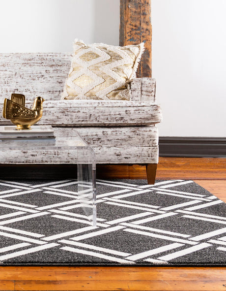 Black 3' 3 x 5' 3 Trellis Rectangle Area Rug Geometric Modern Unique Durable Easy Clean Carpet for Contemporary Interior Design for Sale at Rug Engine