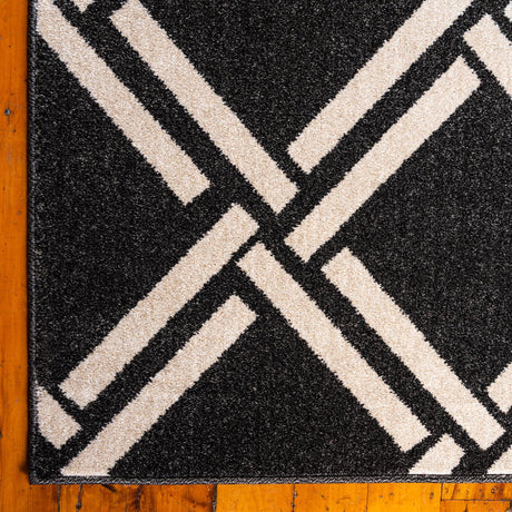 Black 5' 1 x 8' Trellis Rectangle Area Rug Geometric Modern Unique Durable Easy Clean Carpet for Contemporary Interior Design for Sale at Rug Engine
