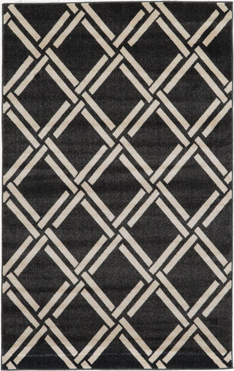 Black 5' 1 x 8' Trellis Rectangle Area Rug Geometric Modern Unique Durable Easy Clean Carpet for Contemporary Interior Design for Sale at Rug Engine