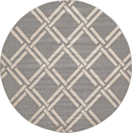 Gray 8' x 8' Trellis Round Area Rug Geometric Modern Unique Durable Easy Clean Carpet for Contemporary Interior Design for Sale at Rug Engine