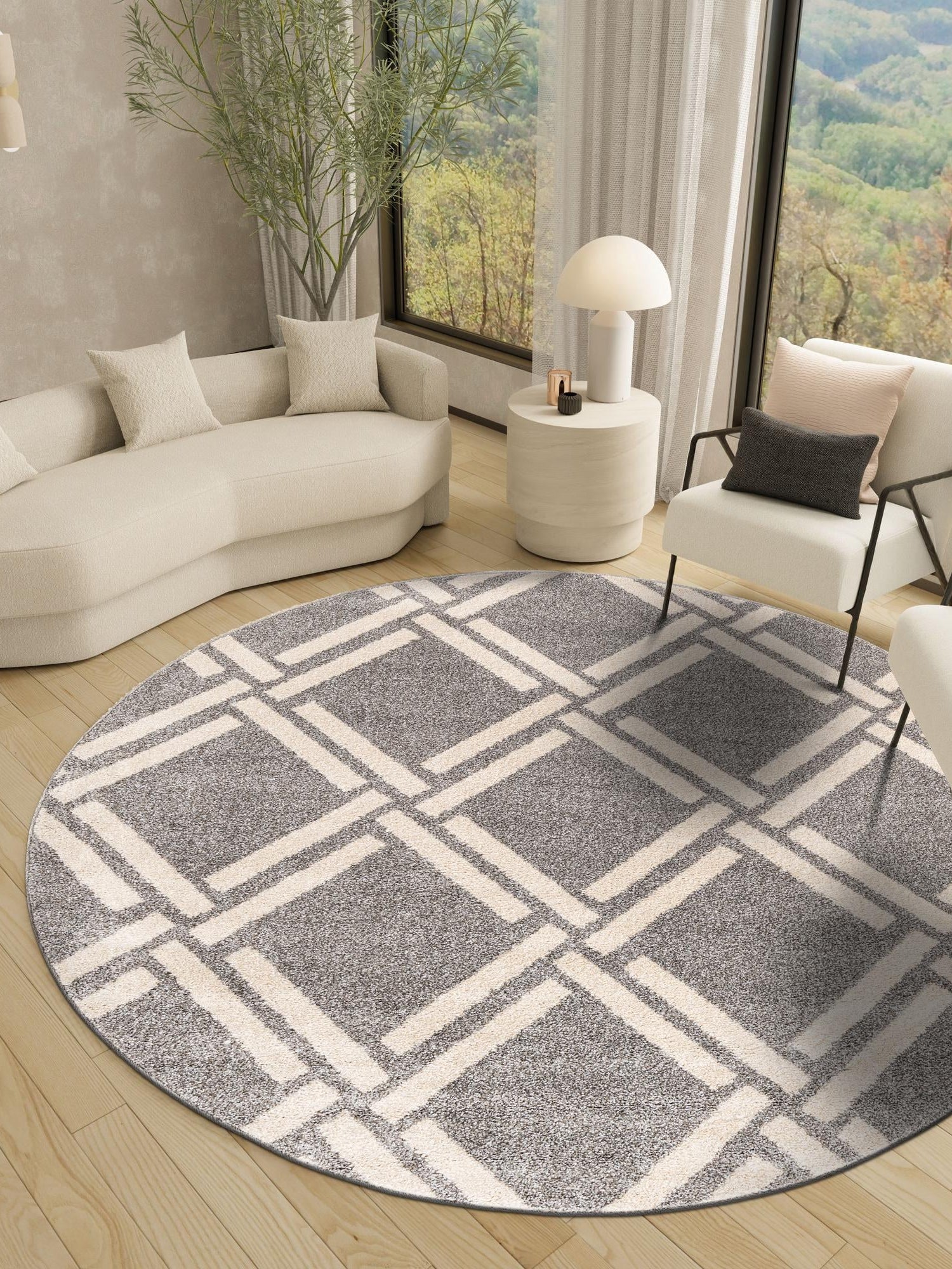 Gray 8' x 8' Trellis Round Area Rug