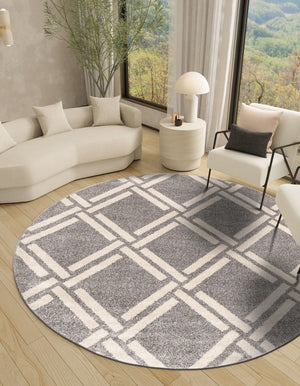 Gray 8' x 8' Trellis Round Area Rug