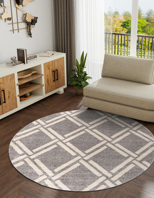 Gray 8' x 8' Trellis Round Area Rug
