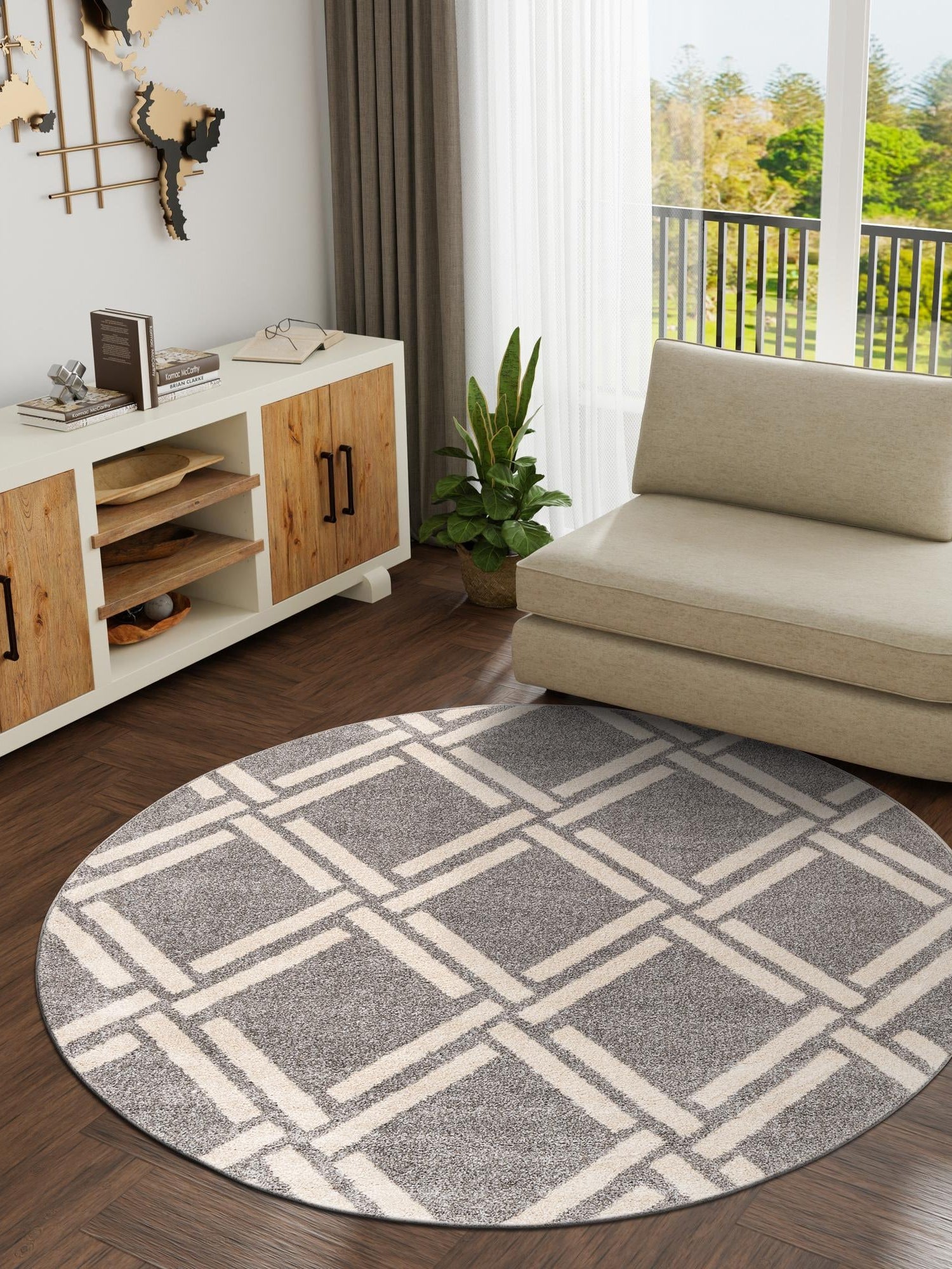 Gray 6' 1 x 6' 1 Trellis Round Area Rug