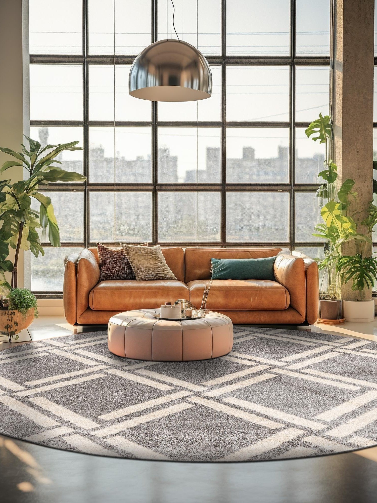 Gray 6' 1 x 6' 1 Trellis Round Area Rug