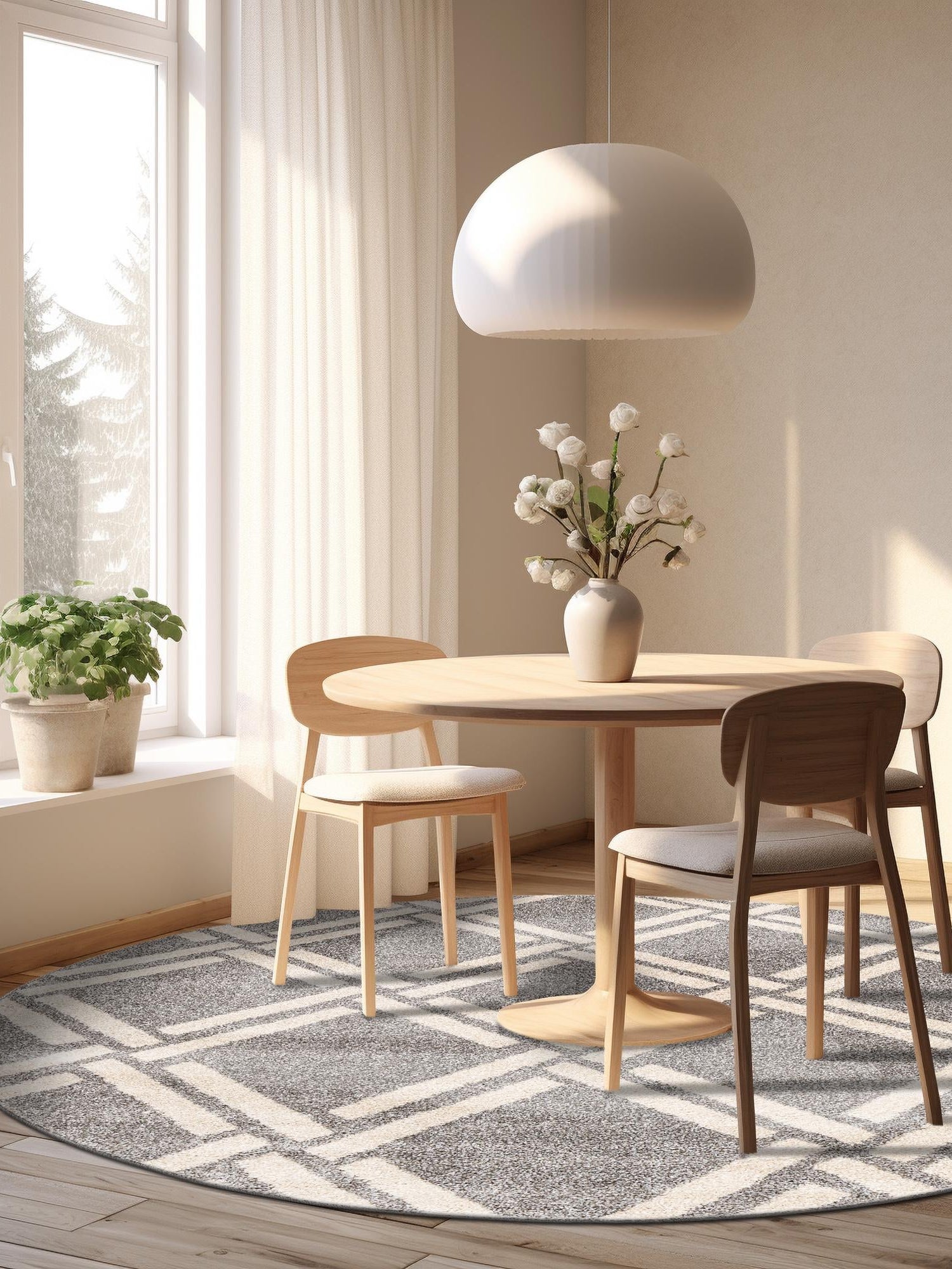 Gray 6' 1 x 6' 1 Trellis Round Area Rug