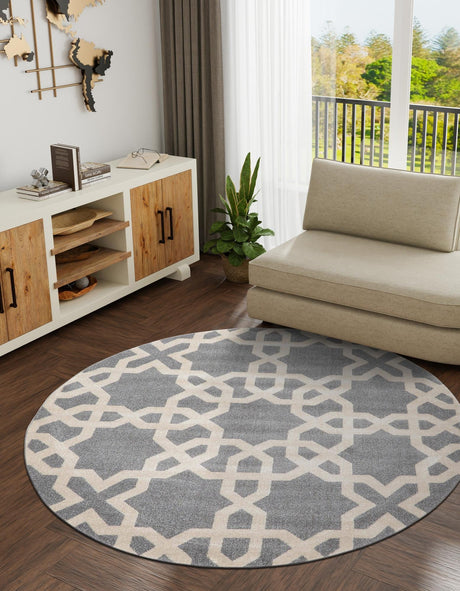 Gray 8' x 8' Trellis Round Area Rug