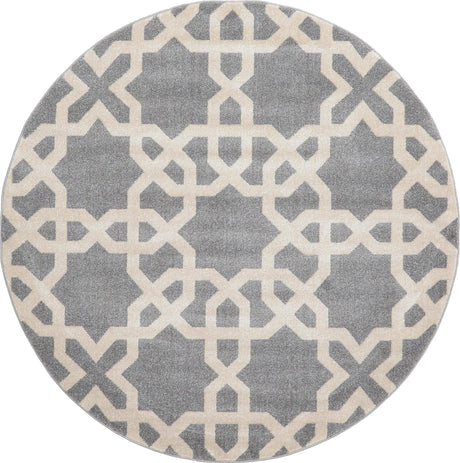 Gray 6' 1 x 6' 1 Trellis Round Area Rug Geometric Modern Unique Durable Easy Clean Carpet for Contemporary Interior Design for Sale at Rug Engine