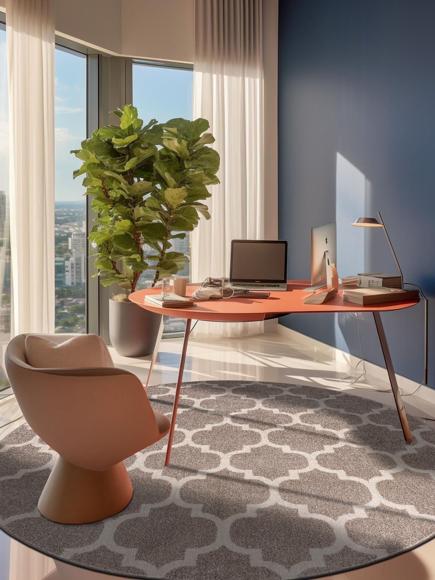 Light Brown 6' 1 x 6' 1 Trellis Round Area Rug