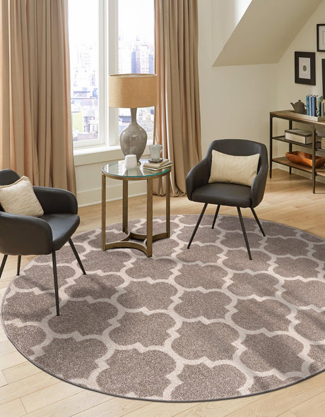 Light Brown 7' 10 x 7' 10 Trellis Round Area Rug Geometric Modern Unique Durable Easy Clean Carpet for Contemporary Interior Design for Sale at Rug Engine