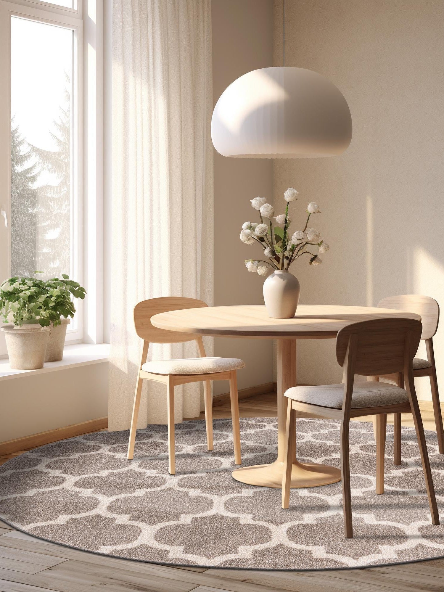 Light Brown 3' 1 x 3' 1 Trellis Round Area Rug