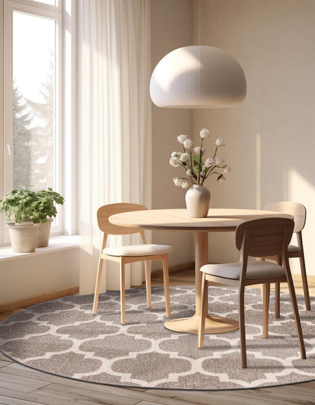 Light Brown 12' 2 x 12' 2 Trellis Round Area Rug Geometric Modern Unique Durable Easy Clean Carpet for Contemporary Interior Design for Sale at Rug Engine