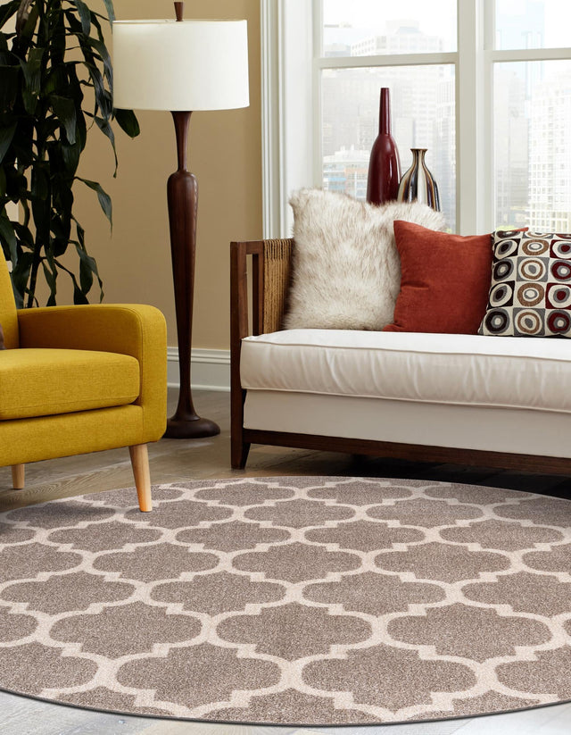 Light Brown 12' 2 x 12' 2 Trellis Round Area Rug