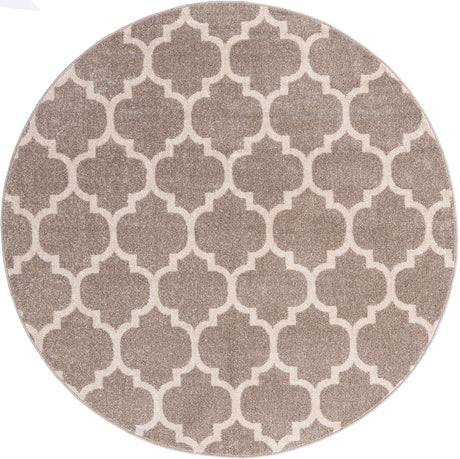 Light Brown 6' 1 x 6' 1 Trellis Round Area Rug