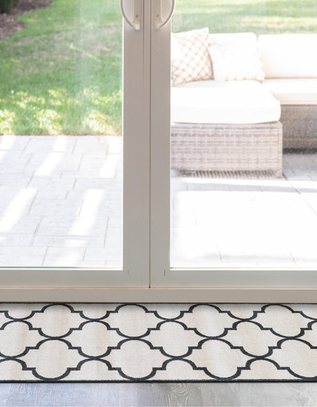 Beige and Black 2' 7 x 10' Trellis Runner Area Rug Geometric Modern Unique Durable Easy Clean Carpet for Contemporary Interior Design for Sale at Rug Engine