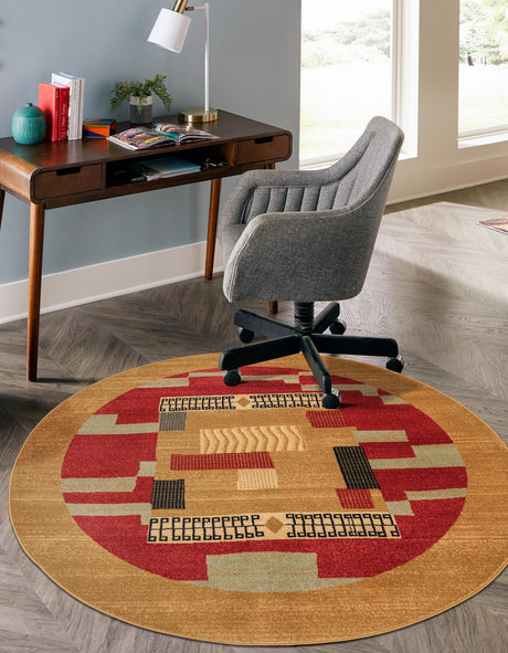 Rust Red 6' 1 x 6' 1 Fars Round Area Rug 100% Polypropylene Unique Traditional Carpet for Classical Living, Dining Room & Office Spaces for Sale at Rug Engine