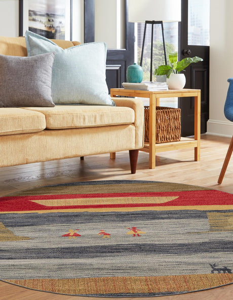 Blue 6' 1 x 6' 1 Fars Round Area Rug 100% Polypropylene Unique Traditional Carpet for Classical Living, Dining Room & Office Spaces for Sale at Rug Engine