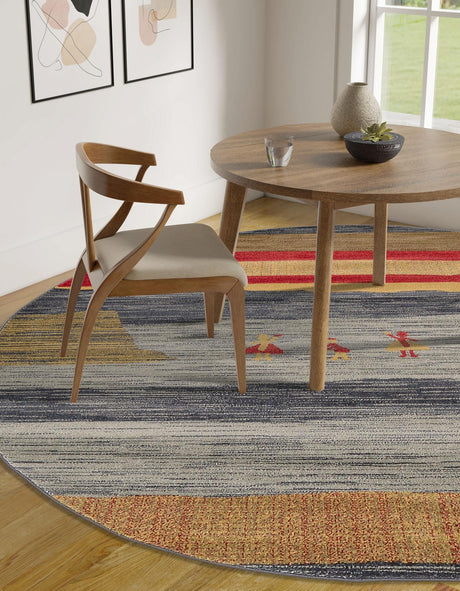 Blue 6' 1 x 6' 1 Fars Round Area Rug 100% Polypropylene Unique Traditional Carpet for Classical Living, Dining Room & Office Spaces for Sale at Rug Engine