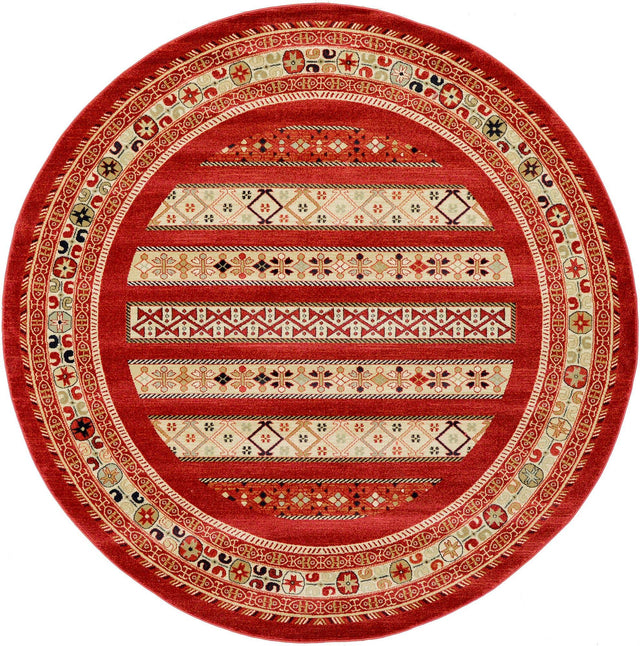 Rust Red 8' x 8' Fars Round Area Rug 100% Polypropylene Unique Traditional Carpet for Classical Living, Dining Room & Office Spaces for Sale at Rug Engine