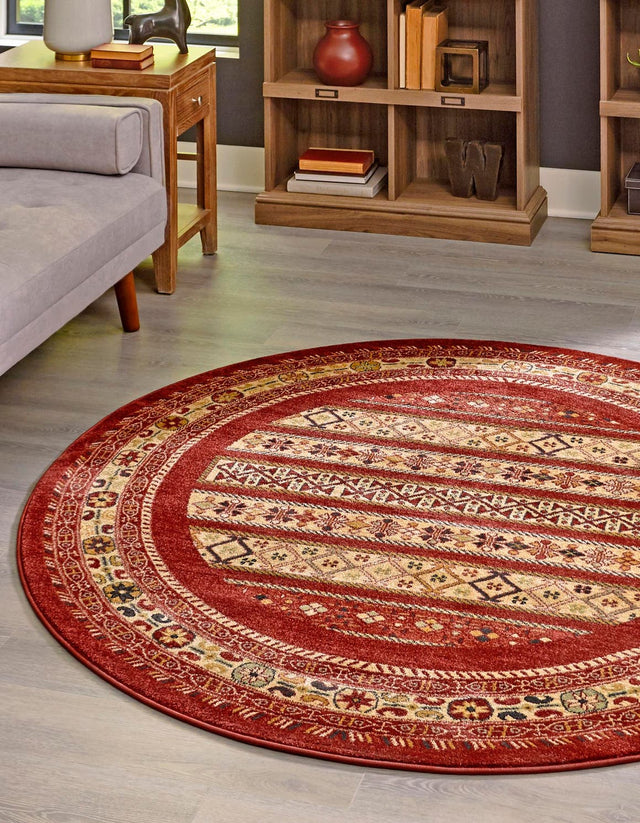 Rust Red 8' x 8' Fars Round Area Rug 100% Polypropylene Unique Traditional Carpet for Classical Living, Dining Room & Office Spaces for Sale at Rug Engine