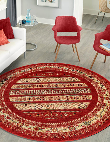 Rust Red 8' x 8' Fars Round Area Rug 100% Polypropylene Unique Traditional Carpet for Classical Living, Dining Room & Office Spaces for Sale at Rug Engine