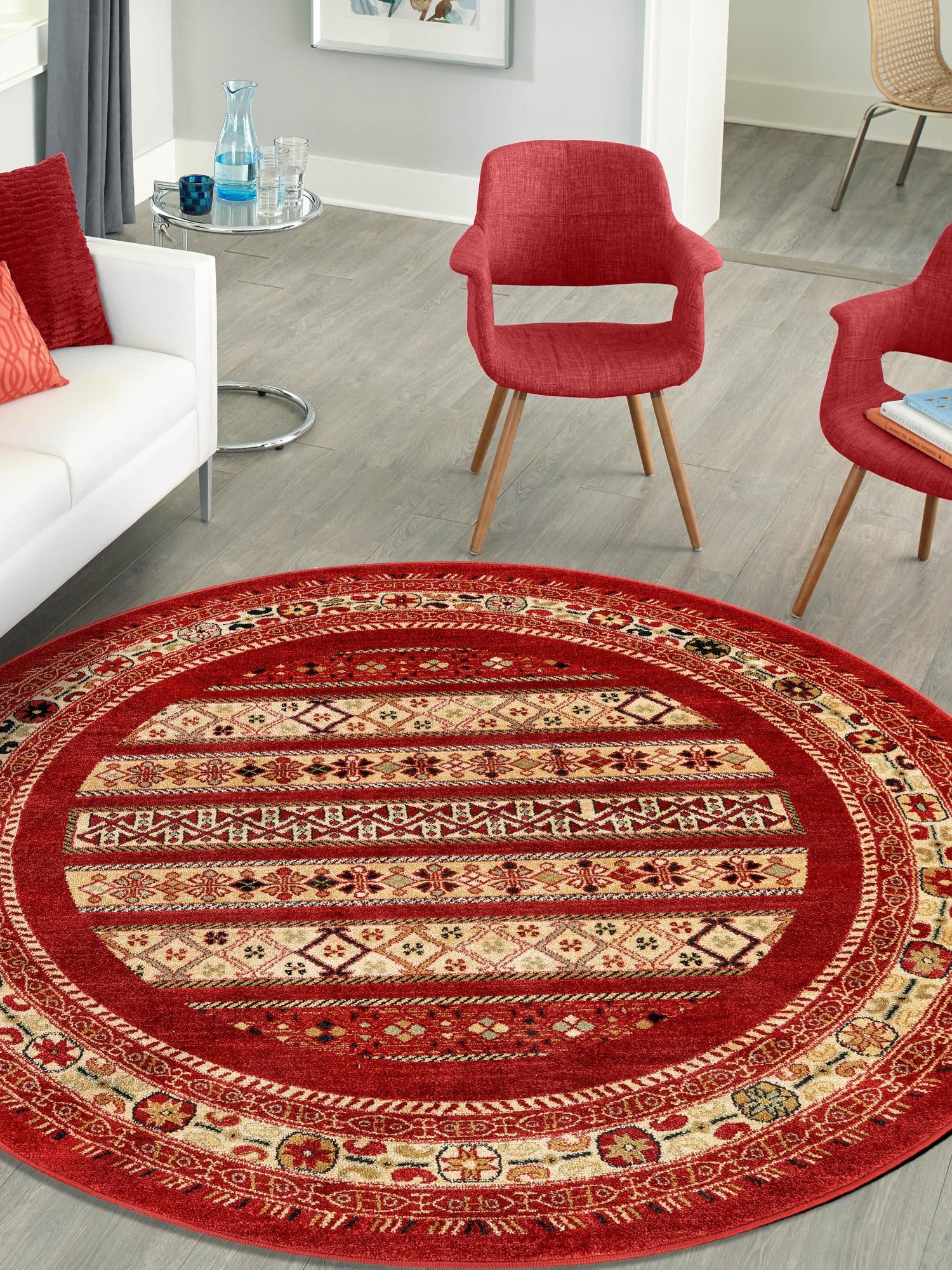 Rust Red 6' 1 x 6' 1 Fars Round Area Rug 100% Polypropylene Unique Traditional Carpet for Classical Living, Dining Room & Office Spaces for Sale at Rug Engine