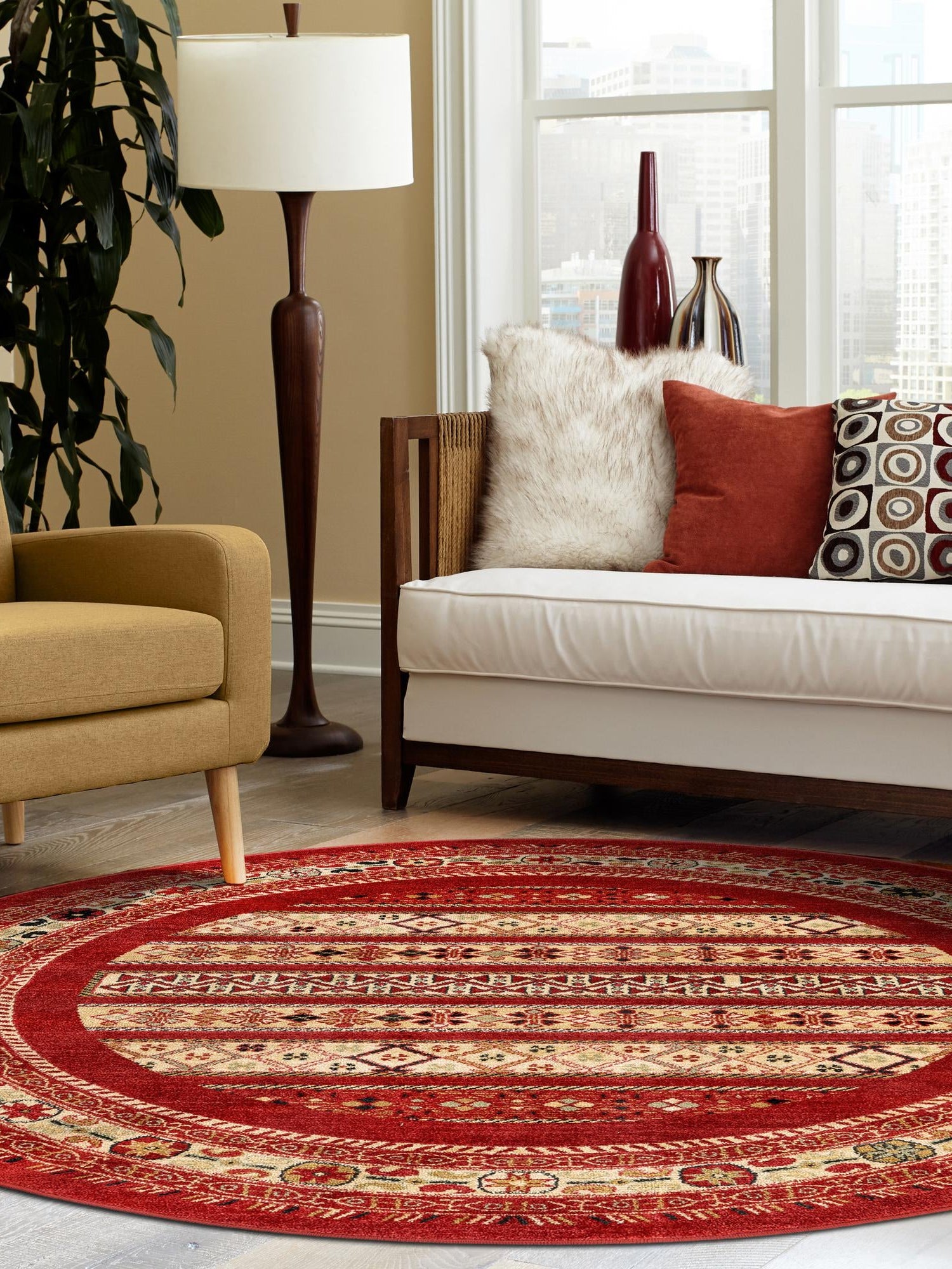 Rust Red 6' 1 x 6' 1 Fars Round Area Rug 100% Polypropylene Unique Traditional Carpet for Classical Living, Dining Room & Office Spaces for Sale at Rug Engine