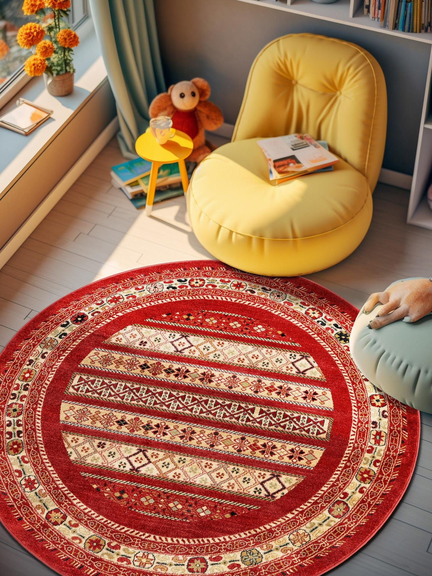 Rust Red 6' 1 x 6' 1 Fars Round Area Rug 100% Polypropylene Unique Traditional Carpet for Classical Living, Dining Room & Office Spaces for Sale at Rug Engine