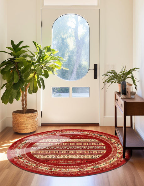 Rust Red 8' x 8' Fars Round Area Rug 100% Polypropylene Unique Traditional Carpet for Classical Living, Dining Room & Office Spaces for Sale at Rug Engine