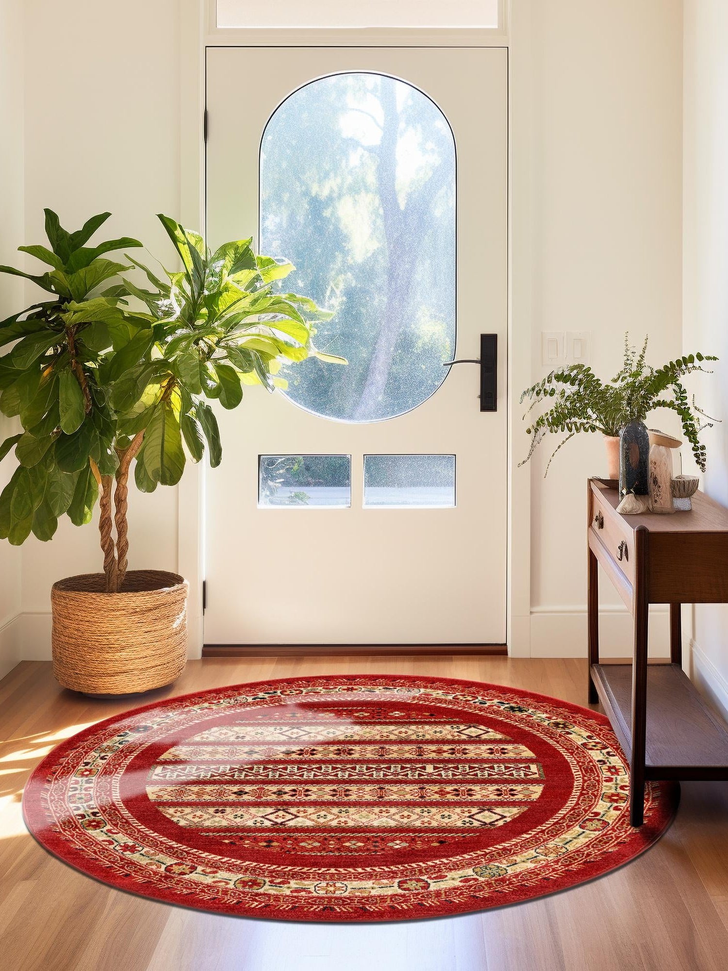 Rust Red 6' 1 x 6' 1 Fars Round Area Rug 100% Polypropylene Unique Traditional Carpet for Classical Living, Dining Room & Office Spaces for Sale at Rug Engine