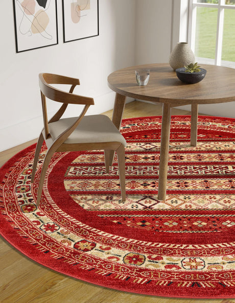 Rust Red 8' x 8' Fars Round Area Rug 100% Polypropylene Unique Traditional Carpet for Classical Living, Dining Room & Office Spaces for Sale at Rug Engine