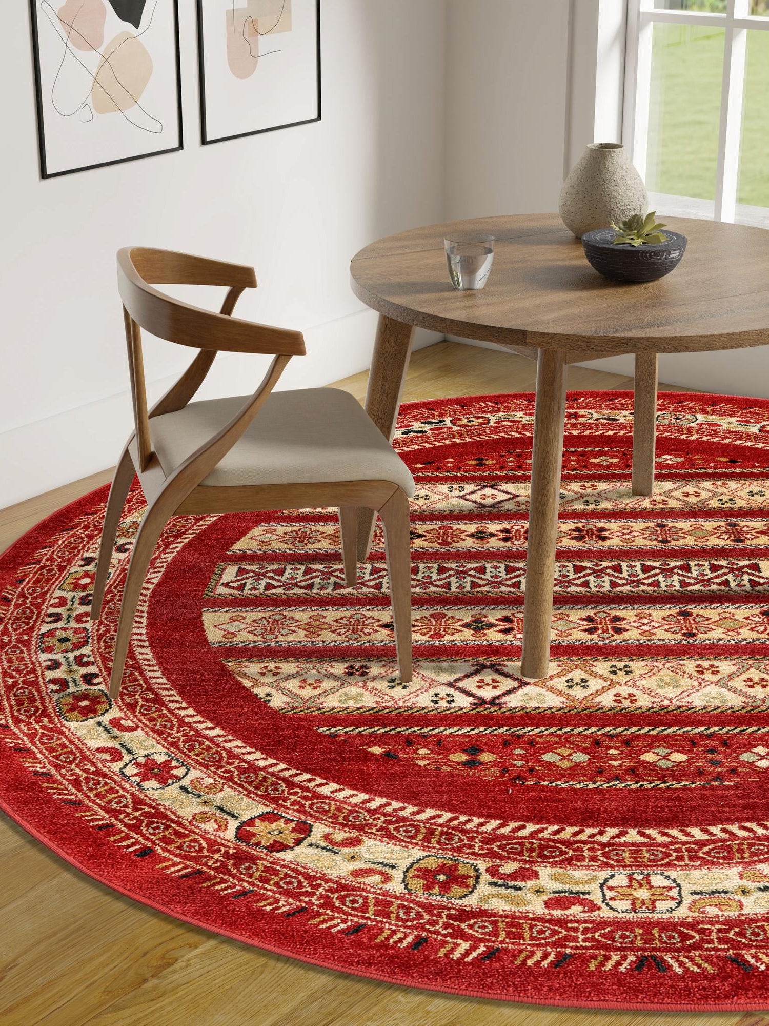 Rust Red 6' 1 x 6' 1 Fars Round Area Rug 100% Polypropylene Unique Traditional Carpet for Classical Living, Dining Room & Office Spaces for Sale at Rug Engine