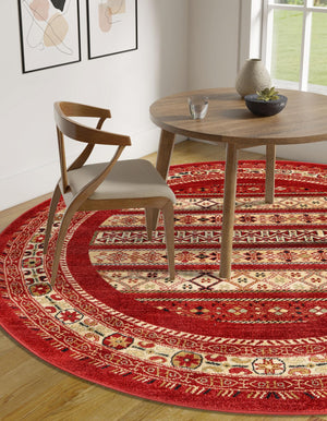 Rust Red 6' 1 x 6' 1 Fars Round Area Rug 100% Polypropylene Unique Traditional Carpet for Classical Living, Dining Room & Office Spaces for Sale at Rug Engine