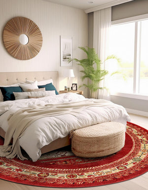 Rust Red 8' x 8' Fars Round Area Rug 100% Polypropylene Unique Traditional Carpet for Classical Living, Dining Room & Office Spaces for Sale at Rug Engine