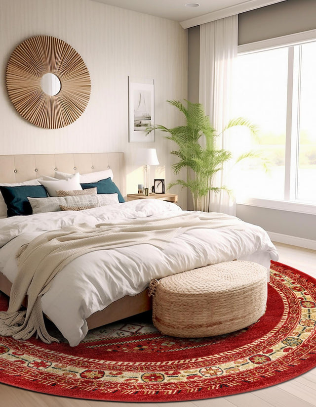 Rust Red 8' x 8' Fars Round Area Rug 100% Polypropylene Unique Traditional Carpet for Classical Living, Dining Room & Office Spaces for Sale at Rug Engine