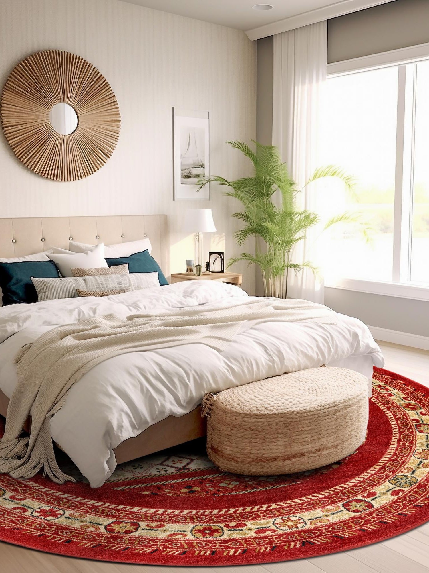 Rust Red 6' 1 x 6' 1 Fars Round Area Rug 100% Polypropylene Unique Traditional Carpet for Classical Living, Dining Room & Office Spaces for Sale at Rug Engine