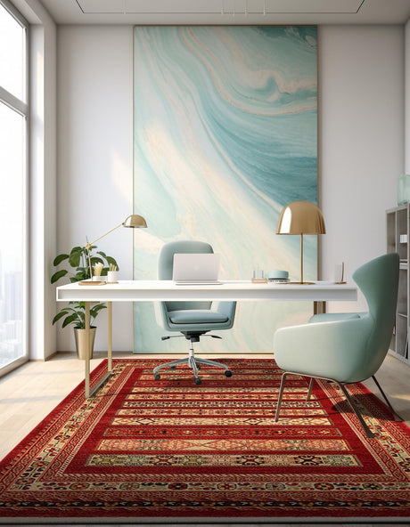 Rust Red 7' 1 x 10' Fars Rectangle Area Rug 100% Polypropylene Unique Traditional Carpet for Classical Living, Dining Room & Office Spaces for Sale at Rug Engine