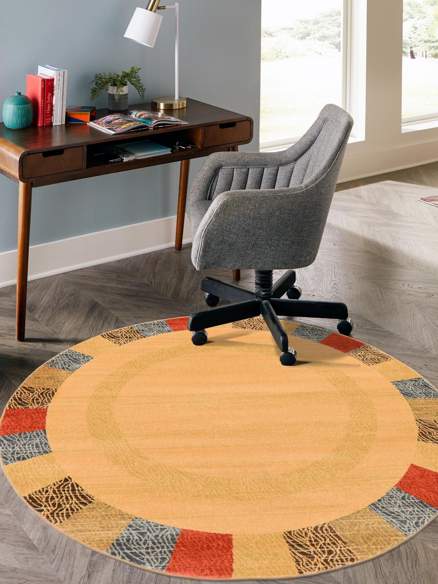 Beige 6' 1 x 6' 1 Fars Round Area Rug 100% Polypropylene Unique Traditional Carpet for Classical Living, Dining Room & Office Spaces for Sale at Rug Engine