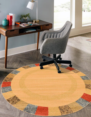 Beige 6' 1 x 6' 1 Fars Round Area Rug 100% Polypropylene Unique Traditional Carpet for Classical Living, Dining Room & Office Spaces for Sale at Rug Engine