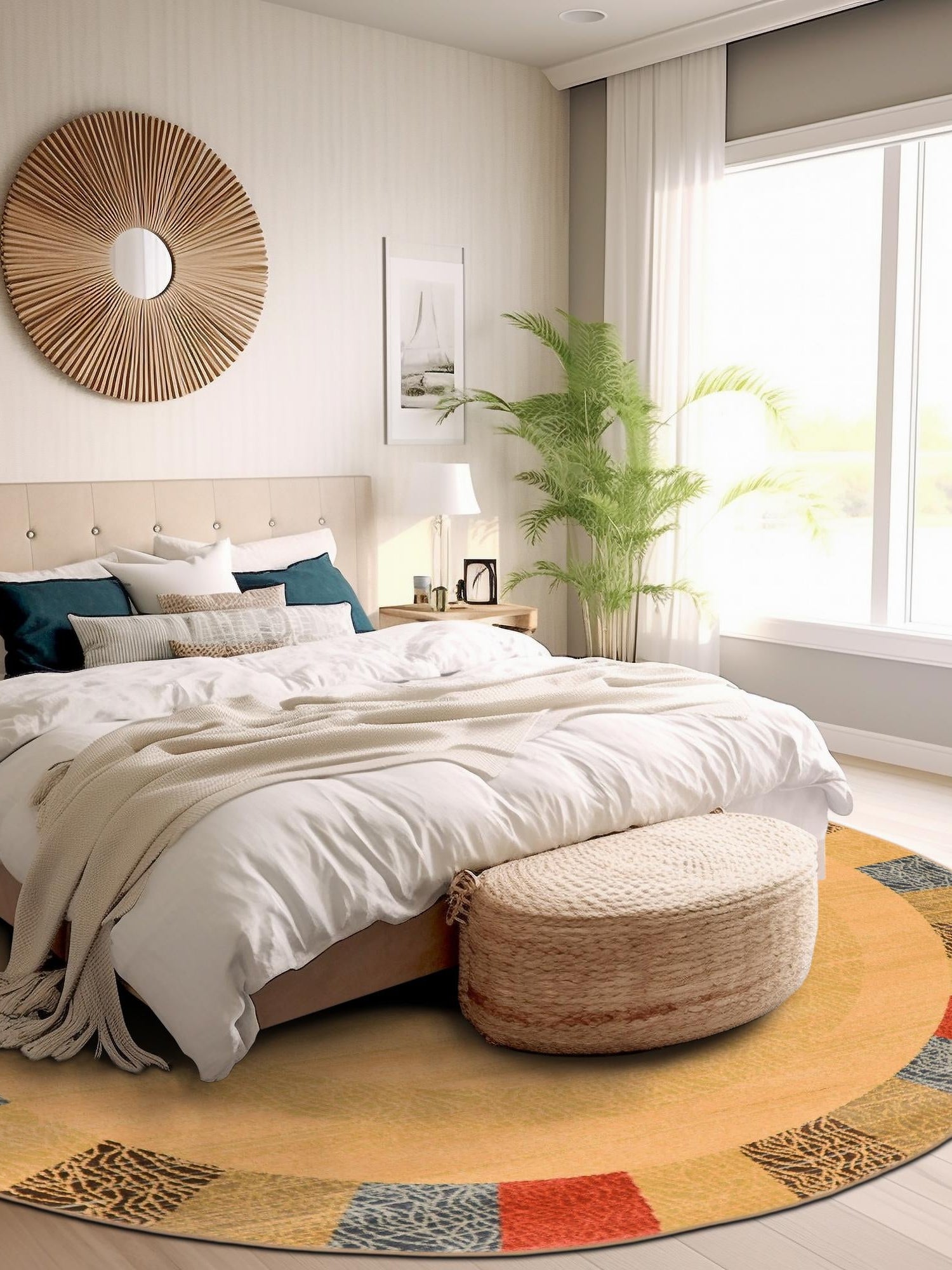 Beige 6' 1 x 6' 1 Fars Round Area Rug 100% Polypropylene Unique Traditional Carpet for Classical Living, Dining Room & Office Spaces for Sale at Rug Engine