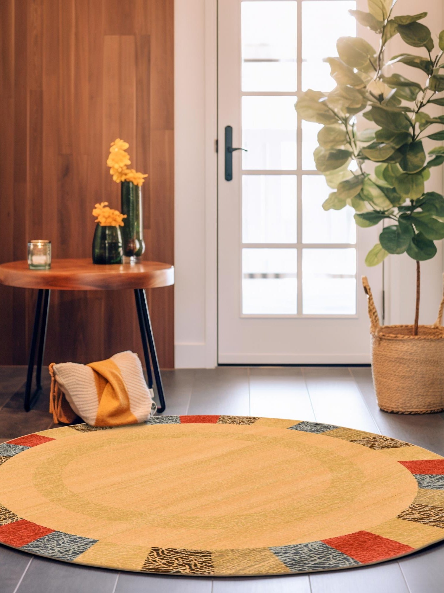 Beige 6' 1 x 6' 1 Fars Round Area Rug 100% Polypropylene Unique Traditional Carpet for Classical Living, Dining Room & Office Spaces for Sale at Rug Engine