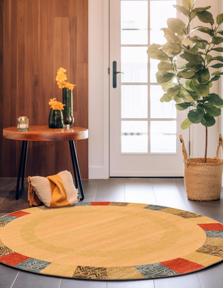 Beige 6' 1 x 6' 1 Fars Round Area Rug 100% Polypropylene Unique Traditional Carpet for Classical Living, Dining Room & Office Spaces for Sale at Rug Engine