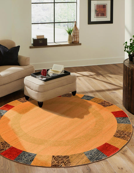 Beige 6' 1 x 6' 1 Fars Round Area Rug 100% Polypropylene Unique Traditional Carpet for Classical Living, Dining Room & Office Spaces for Sale at Rug Engine