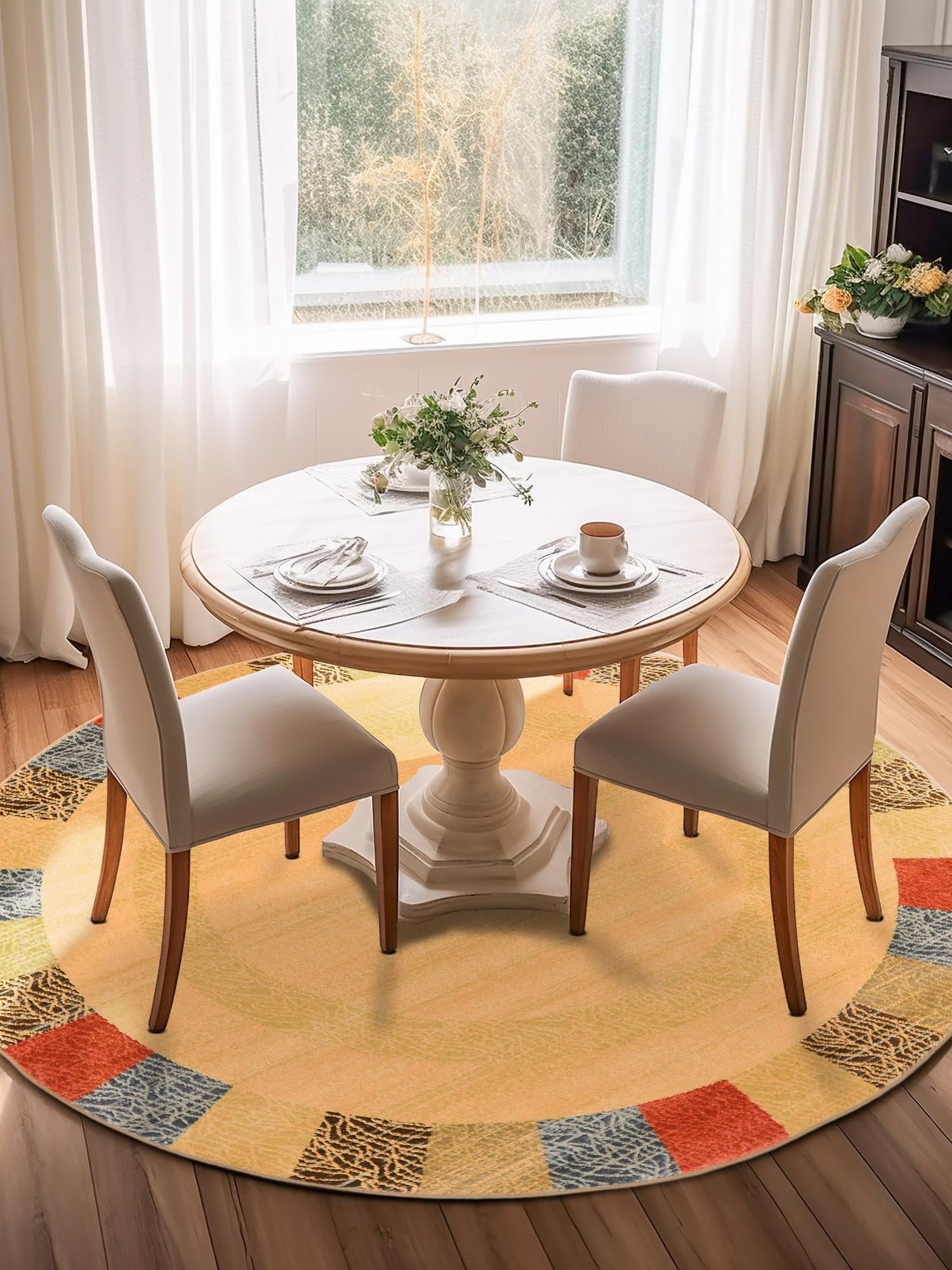 Beige 6' 1 x 6' 1 Fars Round Area Rug 100% Polypropylene Unique Traditional Carpet for Classical Living, Dining Room & Office Spaces for Sale at Rug Engine