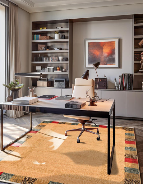Beige 7' 1 x 10' Fars Rectangle Area Rug 100% Polypropylene Unique Traditional Carpet for Classical Living, Dining Room & Office Spaces for Sale at Rug Engine